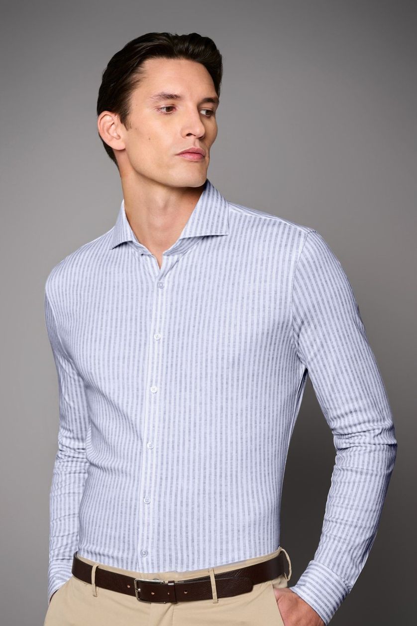 katoenen Desoto business overhemd slim fit lichtblauw gestreept