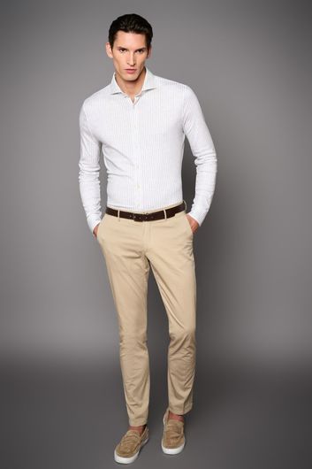 Desoto business overhemd slim fit beige gestreept katoen