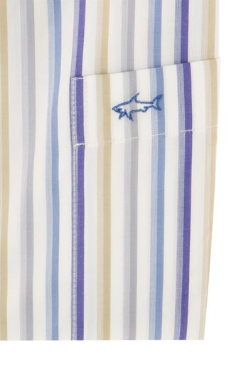Paul & Shark casual overhemd wijde fit blauw beige wit gestreept katoen