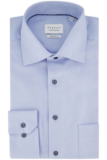 Eterna overhemd strijkvrij lichtblauw geruit comfort fit katoen