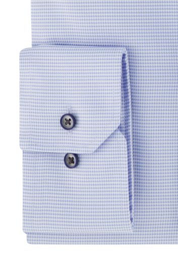 Eterna overhemd mouwlengte 7 comfort fit lichtblauw geruit katoen borstzak