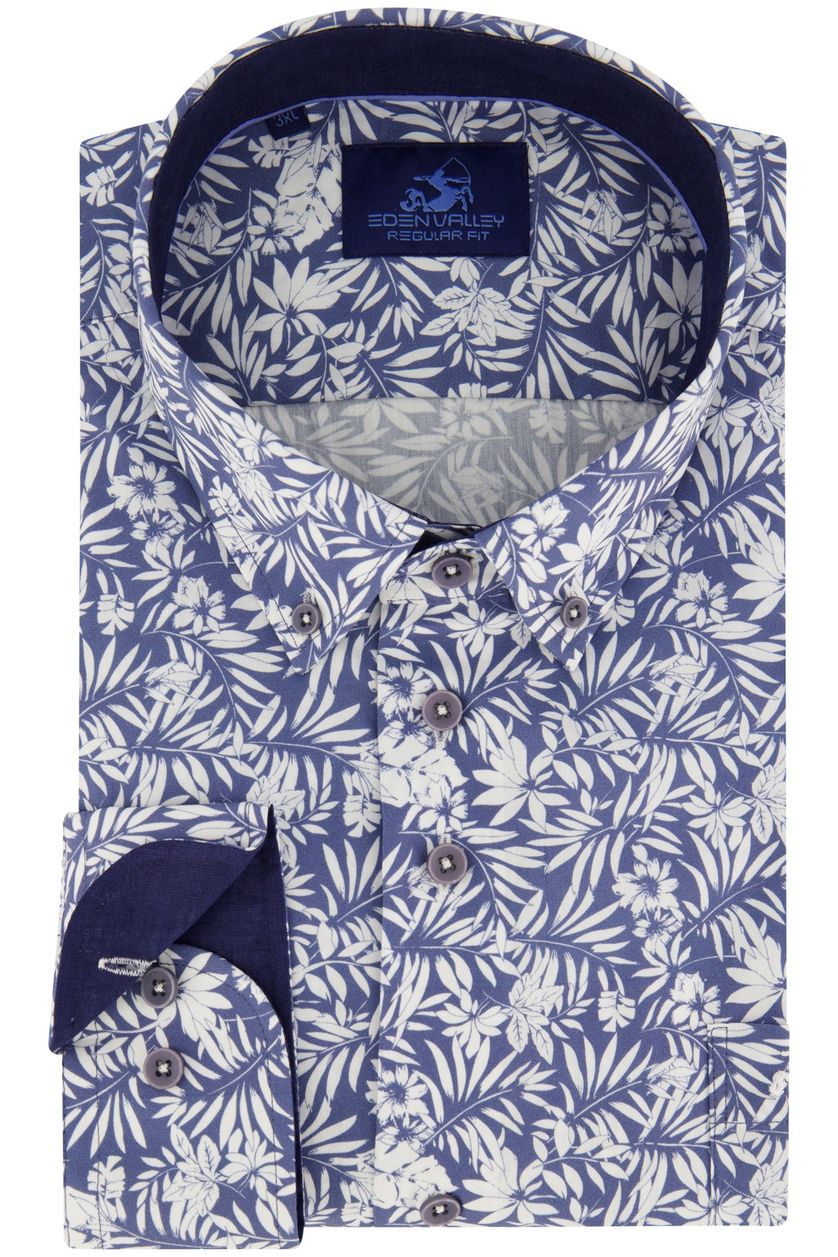 Eden Valley overhemd wijde fit blauw bladeren print