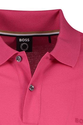 Hugo Boss polo normale fit roze effen katoen
