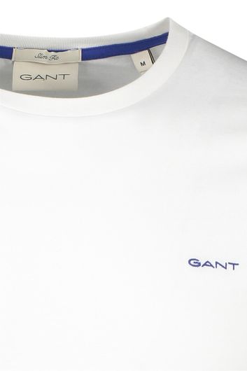 Gant t-shirt wit effen katoen ronde hals blauw logo