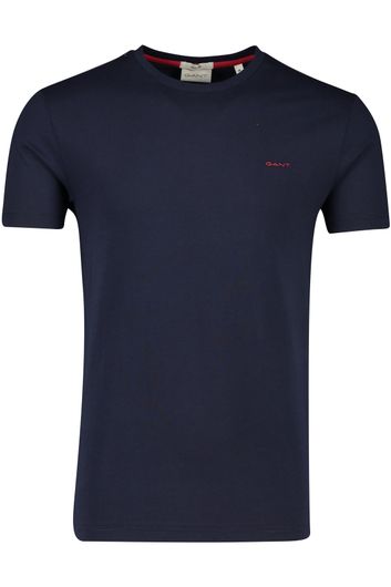 Gant t-shirt donkerblauw katoen effen rood logo