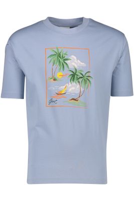 Gant Gant t-shirt lichtblauw effen met palmbomen opdruk