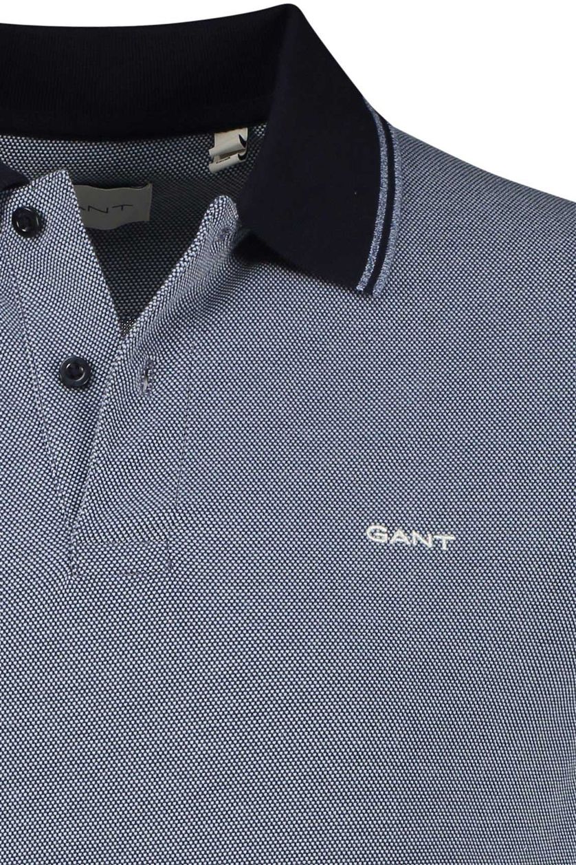 Katoenen Gant polo effen blauw gemêleerd normale fit