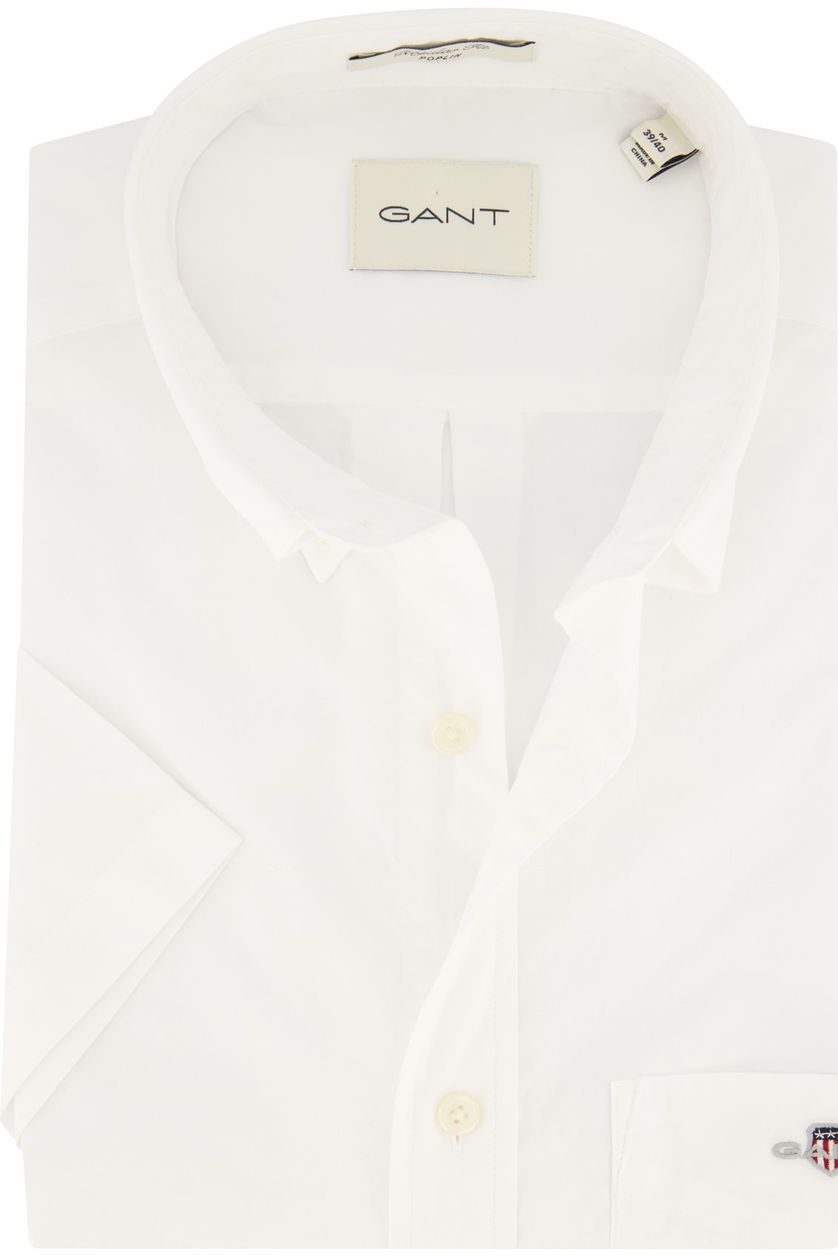 katoenen Gant overhemd korte mouw effen wit normale fit
