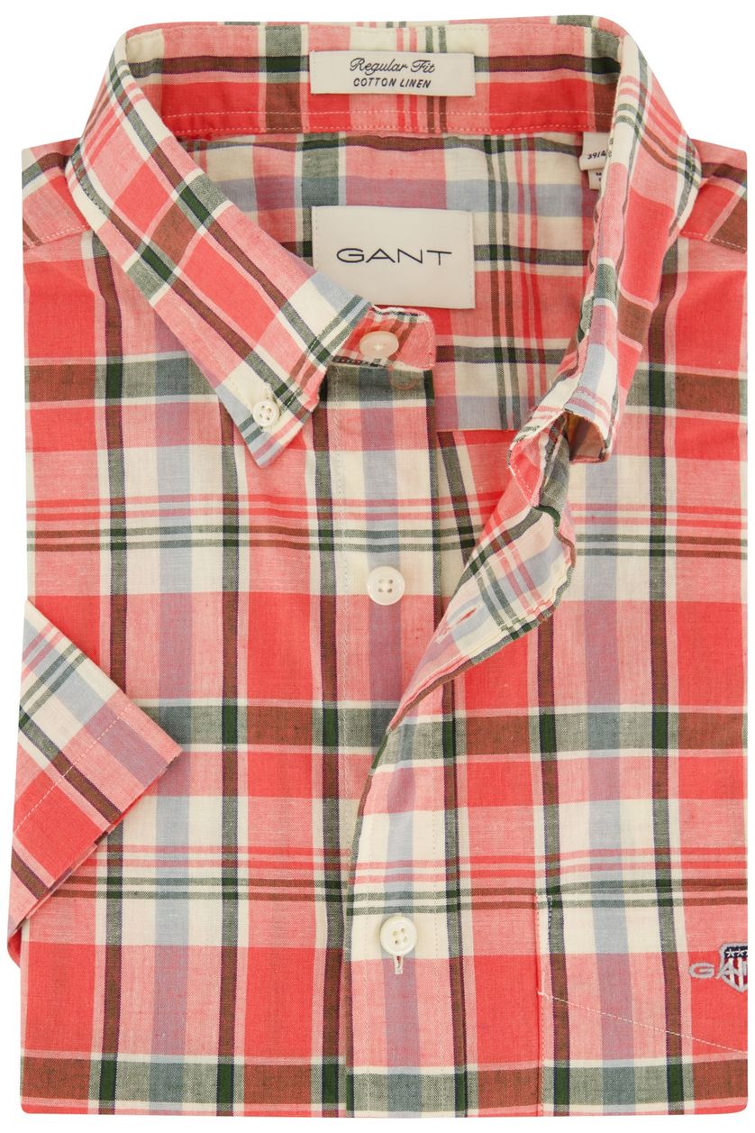 Gant regular fit overhemd roze geruit katoen korte mouw