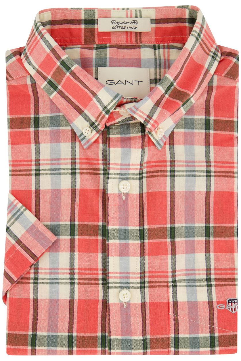 Gant regular fit overhemd roze geruit katoen korte mouw