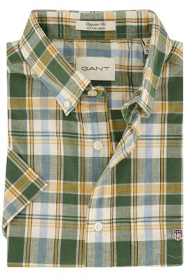 Gant Gant casual overhemd korte mouw regular fit groen geel wit blauw geruit katoen