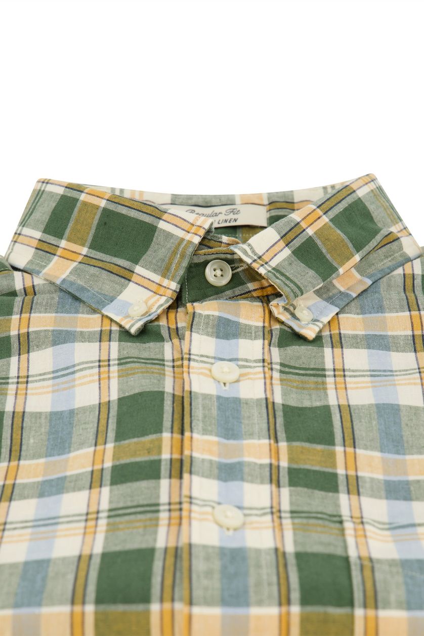 Gant casual overhemd korte mouw regular fit groen geel wit blauw geruit katoen