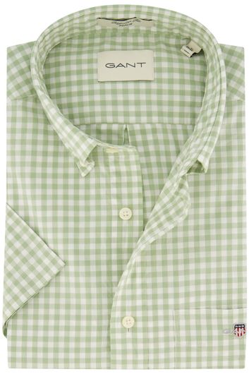 Gant casual overhemd korte mouw normale fit groen geruit katoen
