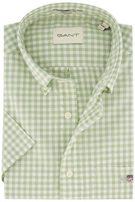 Gant Gant casual overhemd korte mouw regular fit lichtgroen wit geruit katoen