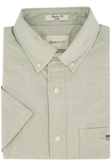 Gant casual overhemd korte mouw regular fit lichtgroen effen katoen