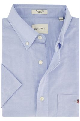 Gant Gant casual overhemd korte mouw normale fit lichtblauw effen katoen