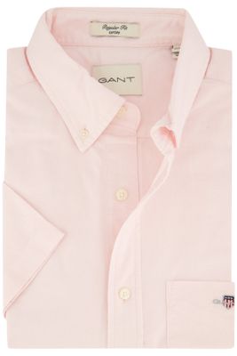 Gant Gant casual overhemd korte mouw normale fit roze effen katoen