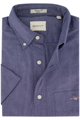 Gant Gant casual overhemd korte mouw normale fit blauw effen katoen
