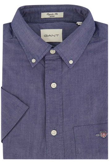 Gant casual overhemd korte mouw normale fit blauw effen katoen