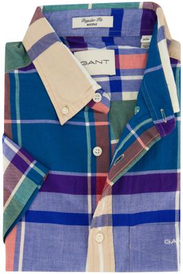 Gant Gant casual overhemd korte mouw normale fit blauw geruit