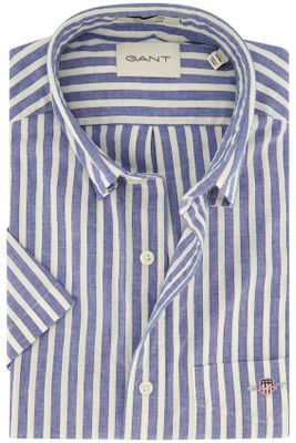 Gant Gant overhemd korte mouw normale fit blauw wit gestreept katoen