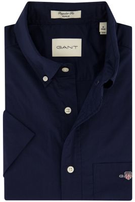Gant Gant casual overhemd korte mouw normale fit donkerblauw effen katoen