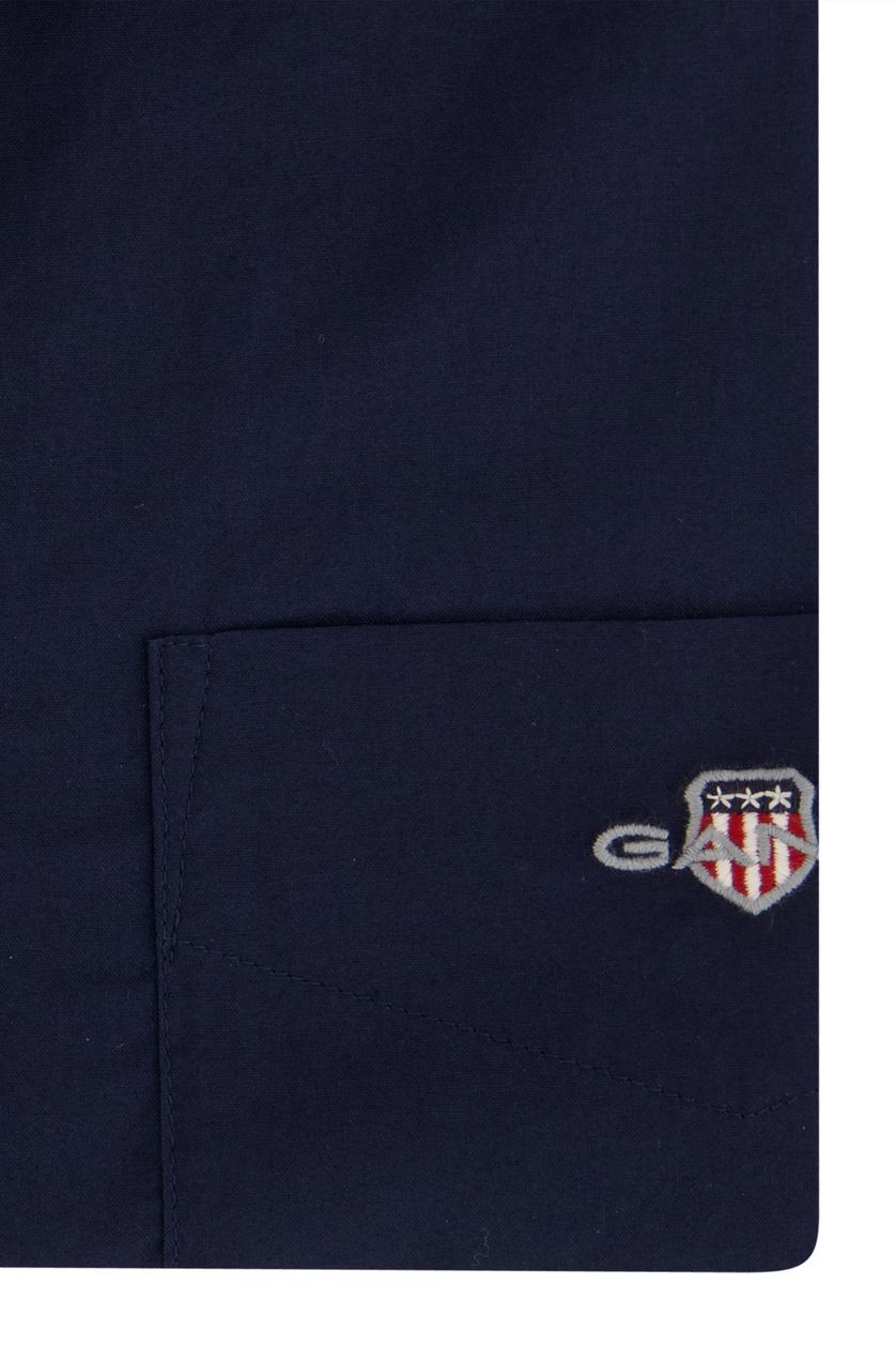 Katoenen Gant overhemd korte mouw effen donkerblauw normale fit