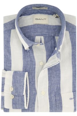 Gant Gant casual overhemd blauw wit gestreept linnen