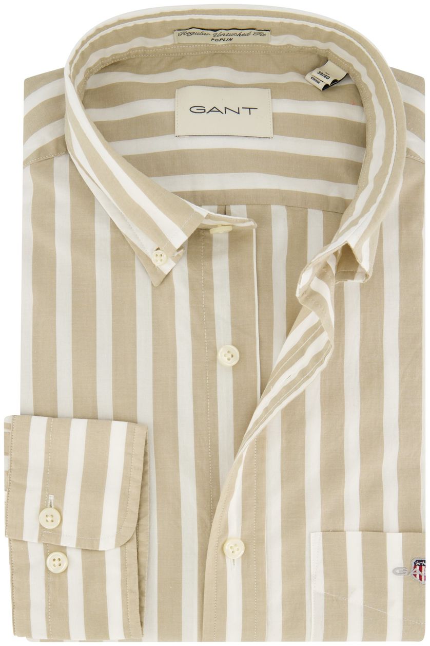 Gant overhemd regular fit borstzak beige gestreept katoen