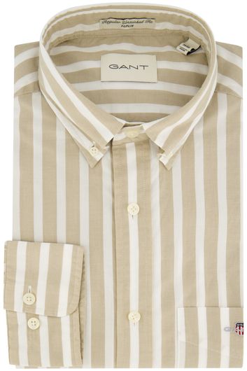 Beige gestreept Gant overhemd regular fit katoen