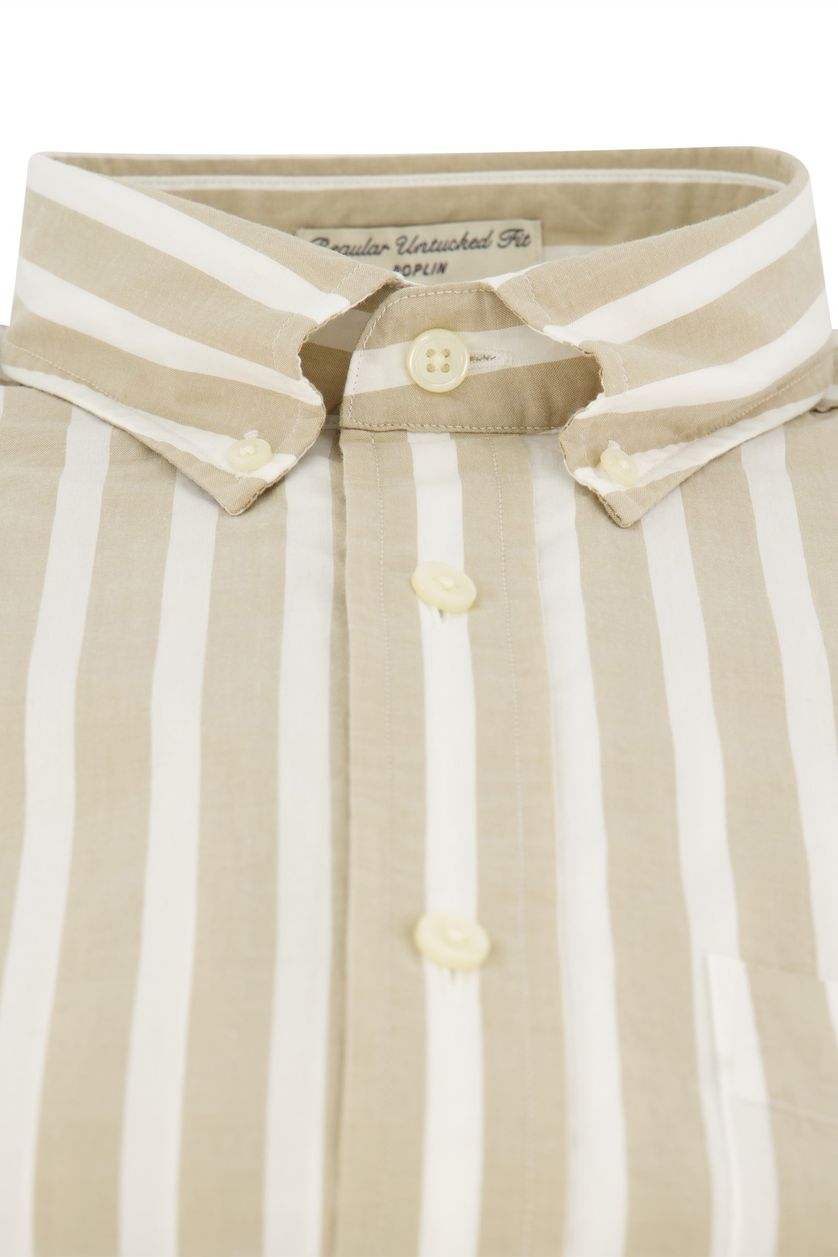 Gant overhemd regular fit borstzak beige gestreept katoen