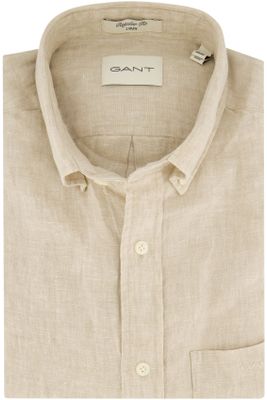 Gant Gant casual overhemd Regular Fit beige effen linnen button-down boord