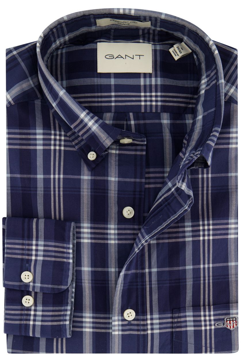Gant overhemd regular fit katoen donkerblauw geruit