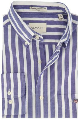 Gant Gant blauw gestreepte overhemd regular fit katoen borstzakje