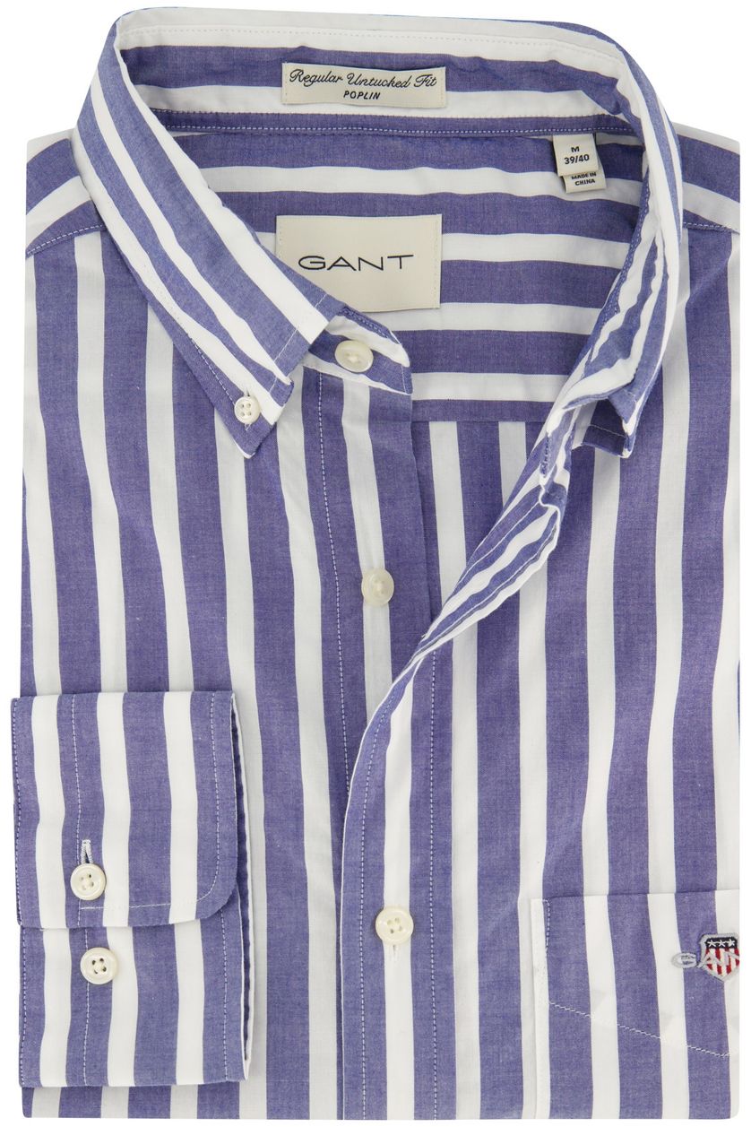 Katoenen Gant  overhemd regular fit blauw gestreept borstzak