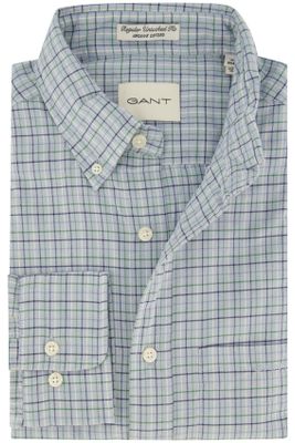 Gant Gant overhemd blauw geruit katoen normale fit
