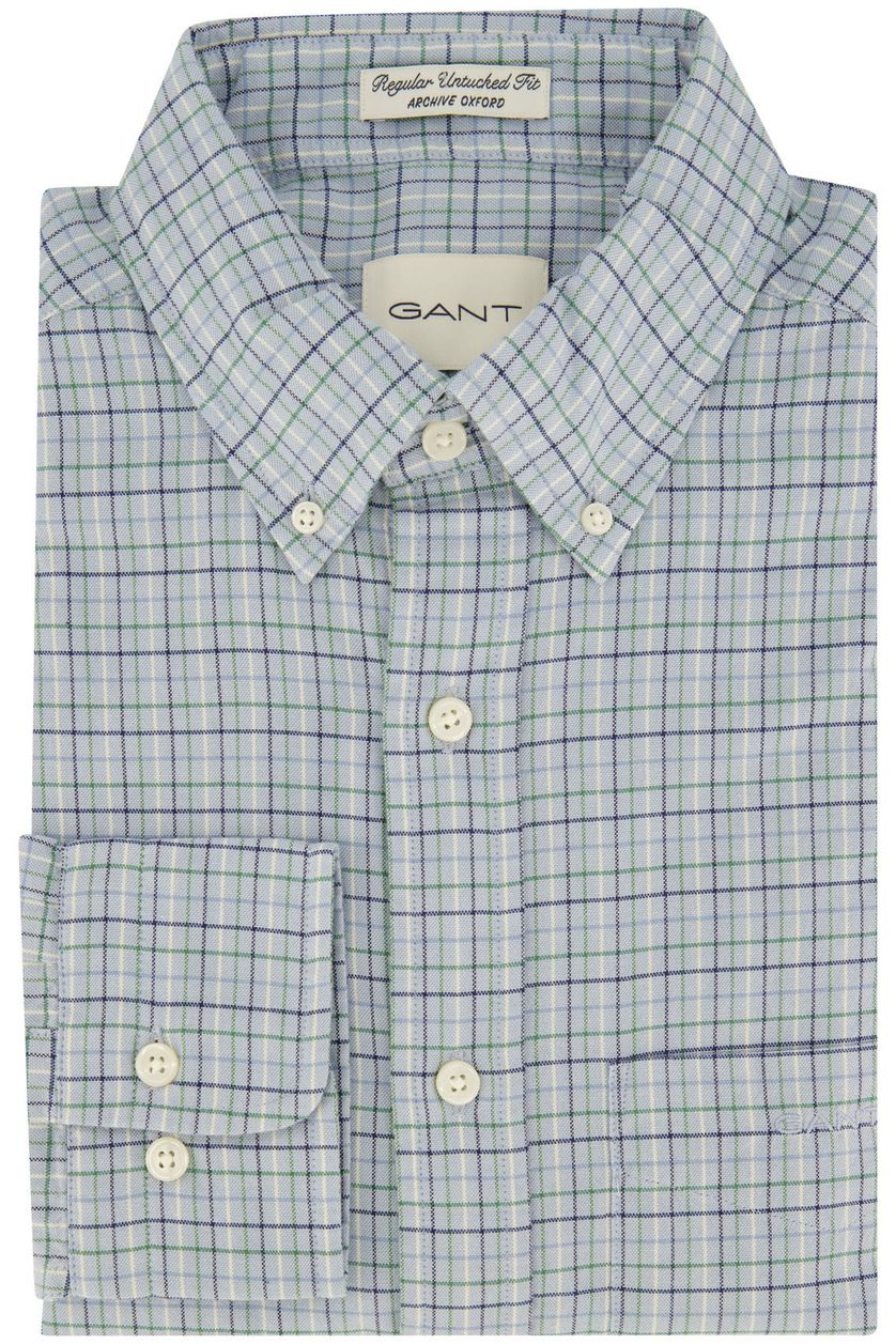 Gant casual overhemd blauw geruit normale fit