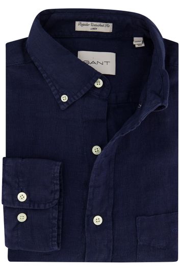 Gant casual overhemd normale fit donkerblauw effen linnen