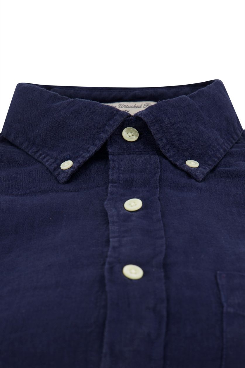 Gant regular fit overhemd donkerblauw linnen