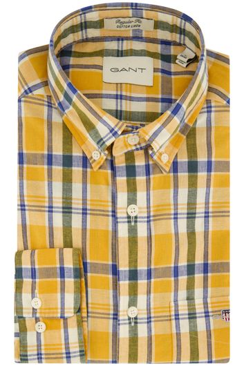 Gant casual overhemd normale fit geel geruit katoen