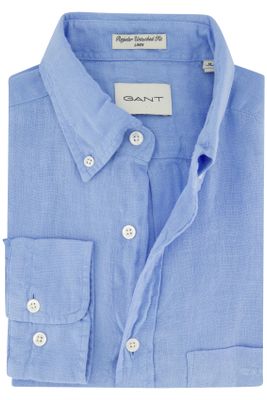 Gant Blauwe Gant overhemd regular fit linnen
