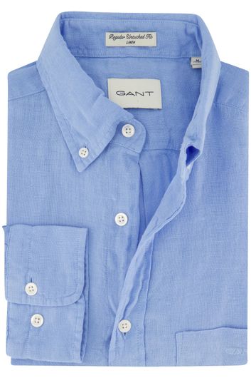 Gant casual overhemd normale fit blauw effen linnen