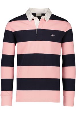 Gant Katoenen Gant trui rugby donkerblauw/ roze gestreept