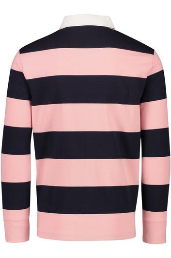 Gant trui rugby roze/ donkerblauw gestreept katoen
