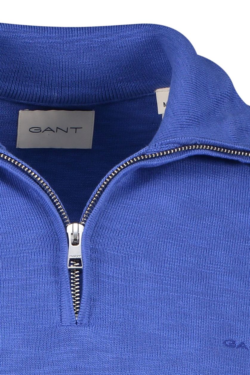Gant normale fit trui half zip gemêleerd blauw katoen