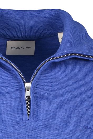 Gant trui half zip blauw gemêleerd katoen