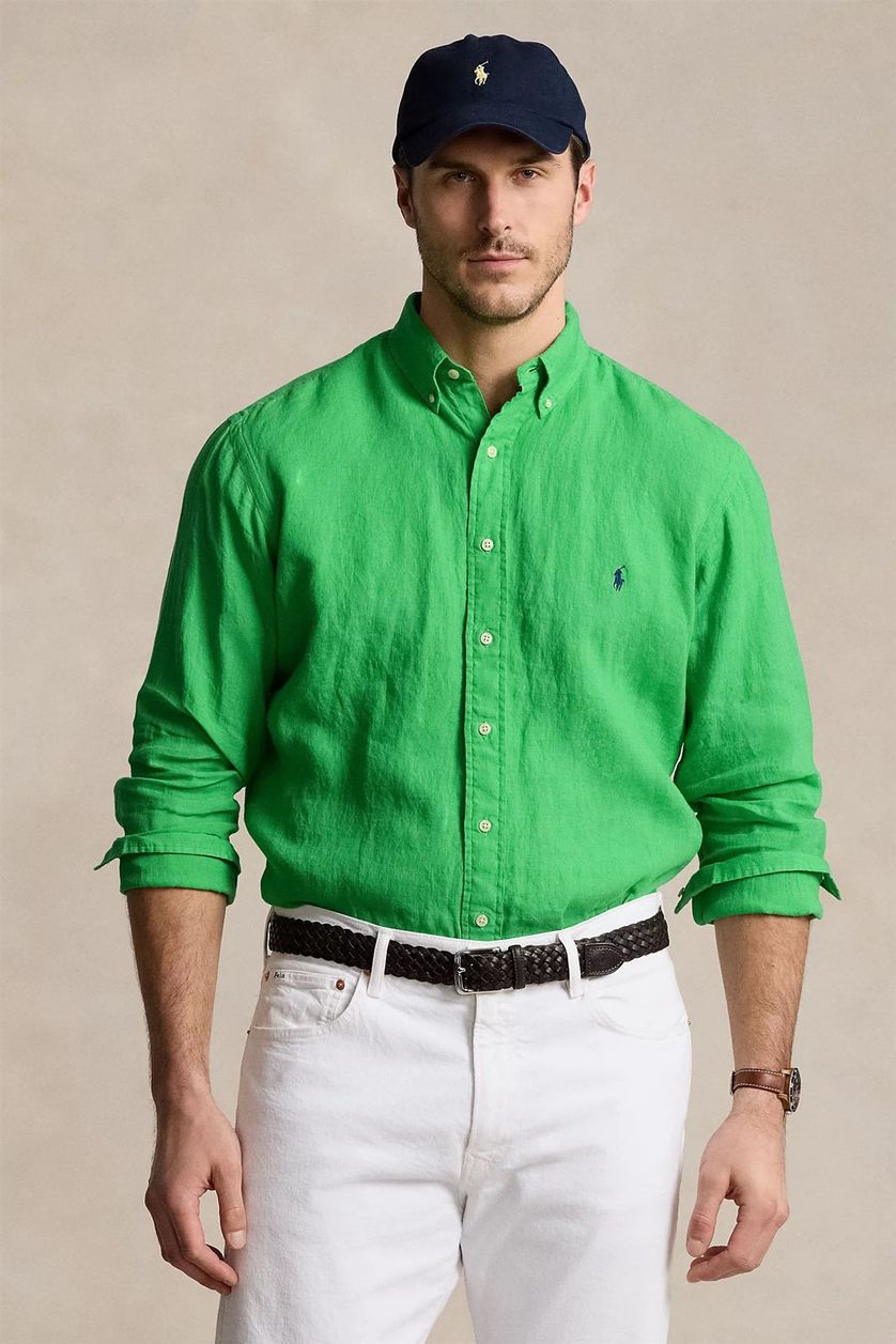 Big & Tall Polo Ralph Lauren overhemd knalgroen linnen