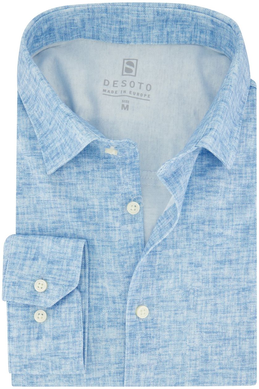 Slim fit Desoto overhemd katoen blauw gemêleerd