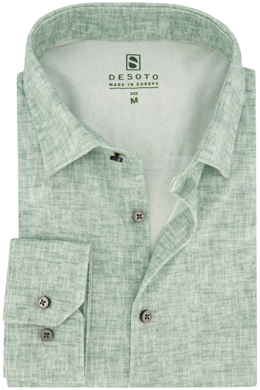 Slim fit Desoto overhemd katoen groen gemêleerd