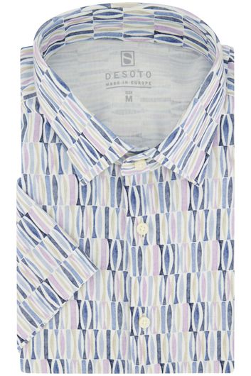 Desoto overhemd slim fit paars blauw geprint